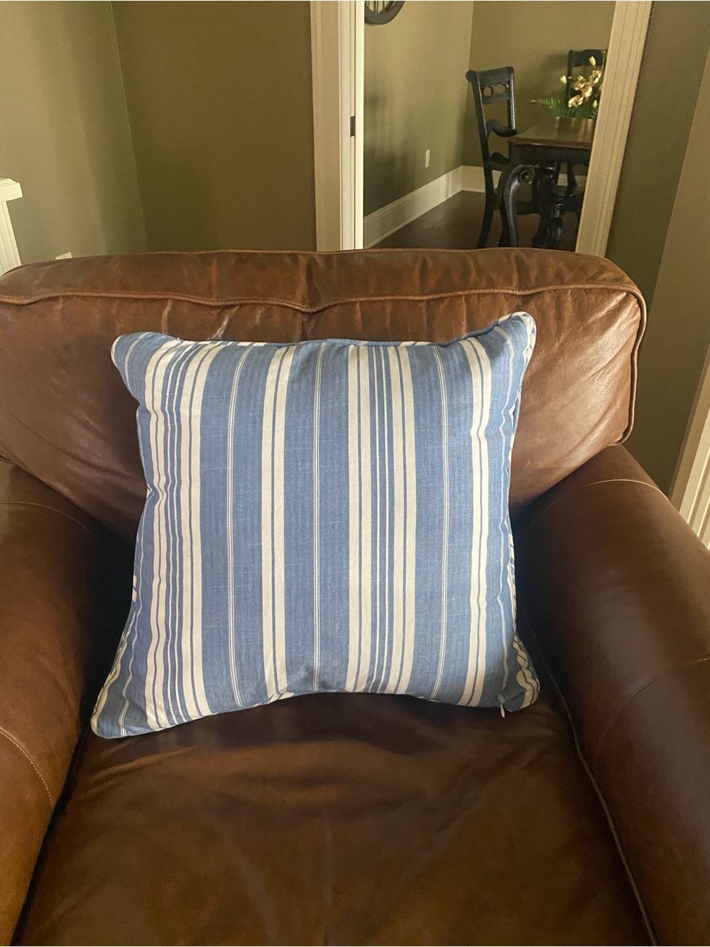 Ralph Lauren Blue and White Striped 22 inch Accent Pillow